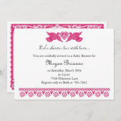 Babyfeest Roze Liefdesvogels Banner Uitnodiging (Voorkant / Achterkant)