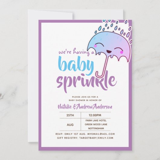 Babyfeestje SPRINKLE Kawaii Paars Blauw Kaart (Voorkant)