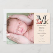 Babyfoto bosdieren Monogram Geboorte Aankondiging (Voorkant)