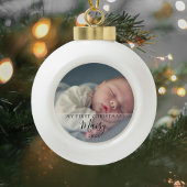 Babyfoto Eerste Kerst Script Keramische Bal Ornament