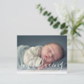 Babyfoto Elegante Script Introductie Gouden Geboor Aankondigingskaart (Staand voorkant)