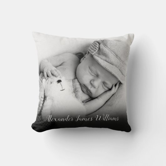 Babyfoto en naam in het schrift kussen (Voorkant)