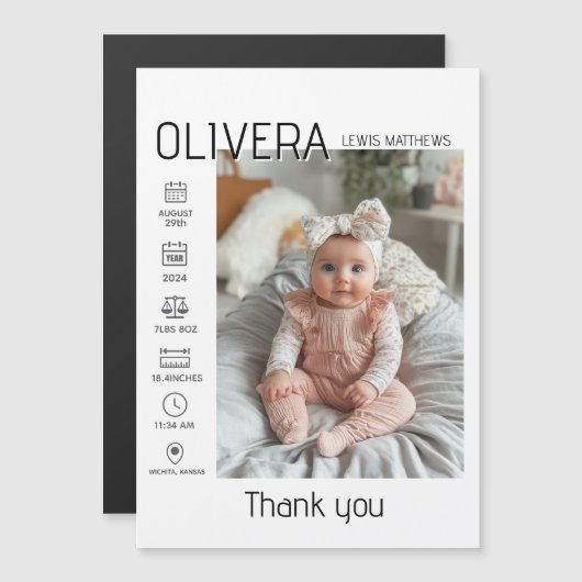 Babyfoto en statistieken magnetische uitnodiging (Voorkant / Achterkant)