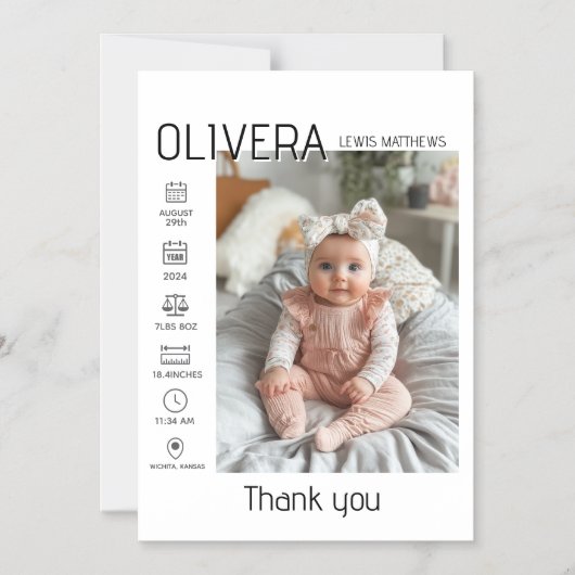 Babyfoto en statistieken magnetische uitnodiging (Voorkant)