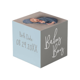 Babyfoto geboortedatum Blauw grijs Kubus