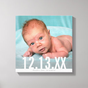 BABYFOTO GEBOORTEDATUM vet wit lettertype overlay Canvas Afdruk