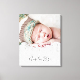 BABYFOTO GEBOORTEDATUM vetgedrukt lichtgrijs grijs Canvas Afdruk
