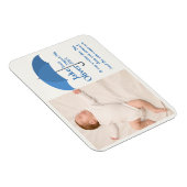 Babyfoto met naam en datum onder blauwe paraplu magneet (Rechterzijde)