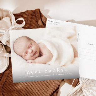 Babyfoto moderne naam geboorteaankondiging briefkaart