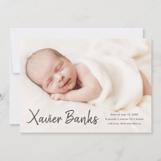 Babyfoto moderne script naam geboorteaankondiging kaart (Voorkant)