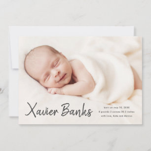 Babyfoto moderne script naam geboorteaankondiging kaart