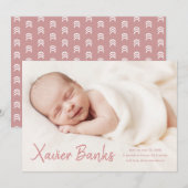 Babyfoto moderne scriptnaam geboorteaankondiging kaart (Voorkant / Achterkant)