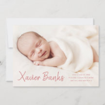 Babyfoto moderne scriptnaam geboorteaankondiging