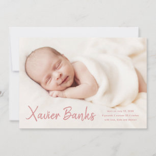 Babyfoto moderne scriptnaam geboorteaankondiging kaart
