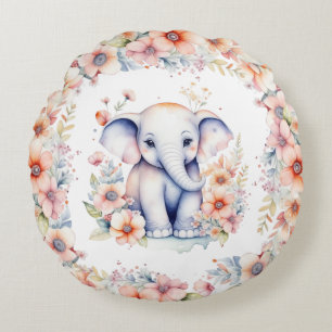 Babyfoto, naam en geboortedatum olifant thema rond kussen