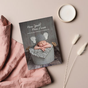 Babyfoto Nieuwjaar Nieuwe Liefde Geboorteaankondig Notitiekaartje