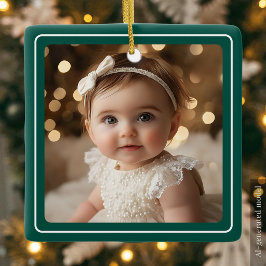 Babyfoto smaragdgroen modern kerstschrift keramisch ornament