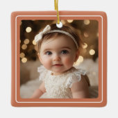 Babyfoto Terracotta Moderne Rustieke Kerstscript Keramisch Ornament (Voorkant)
