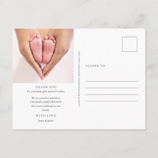 Babyfoto Waterverf Groen Geboortekaartje Bedankt Briefkaart (Achterkant)