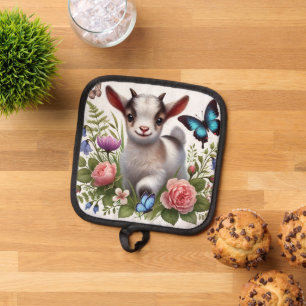 Babygeit met kleurrijke vlinders en bloemen pannenlap