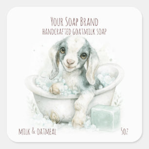 Babygeit neemt een bad Handgemaakte geitenmelkzeep Vierkante Sticker