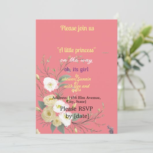 BABYgirl DOUCHE roze FLORAL ART Kaart (Staand voorkant)