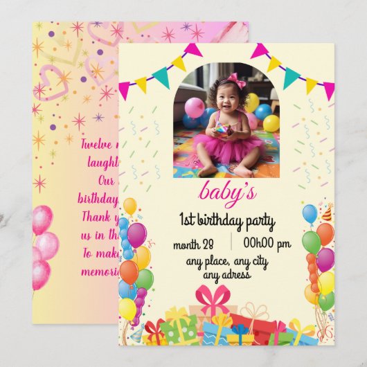 babygirl verjaardagskaart kaart (Voorkant / Achterkant)