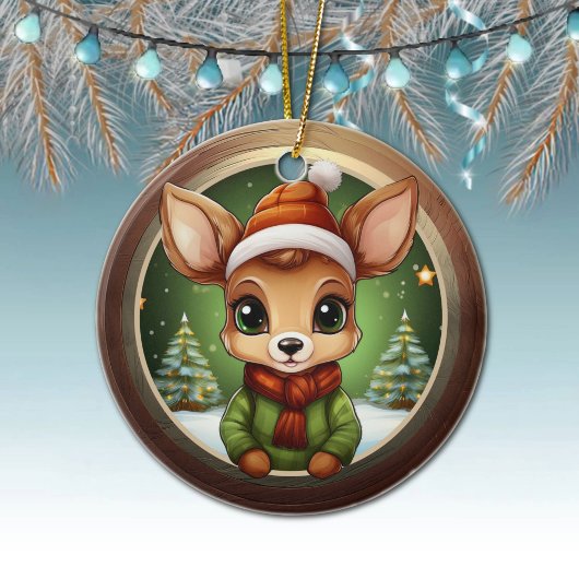 Babyhert Rustieke Ree Karakter Kerstboom 🦌🎄 Keramisch Ornament