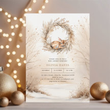 Babyhertje Winter Beige Baby Shower Uitnodiging
