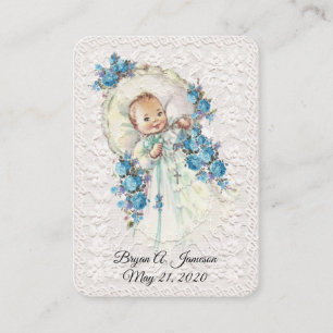 babyjongen Baptisme Christening Floral Lace Visitekaartje