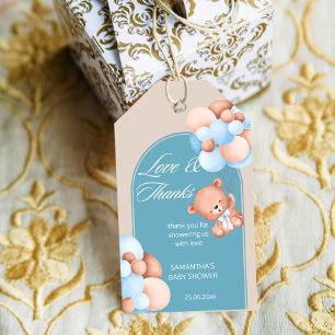 Babyjongen blauwe beige ballonnen baby shower beda cadeaulabel