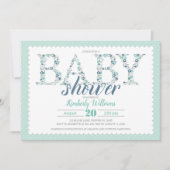 babyjongen - douche - uitnodiging floral mint gree (Voorkant)