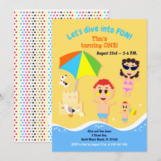 Babyjongen eerste verjaardag strandwedstrijd kaart (Voorkant / Achterkant)