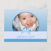 Babyjongen Foto Cadeau van God Blauwe strik Bijbel Briefkaart (Voorkant)