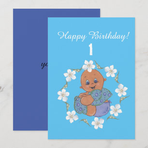 Babyjongen met blauwe kleding - verjaardagskaart kaart