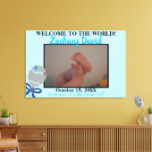Babyjongen Ratel Foto Geboorte Stats 36" x 24" Canvas Afdruk (Insitu (Woonkamer))