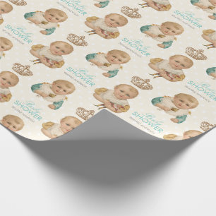 babyjongen schotelend kroongepersonaliseerd beige cadeaupapier