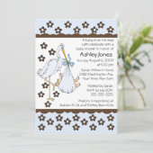 Babyjongen Stork Boy Baby Shower Invitations Kaart (Staand voorkant)