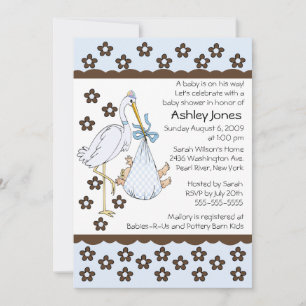 Babyjongen Stork Boy Baby Shower Invitations Kaart
