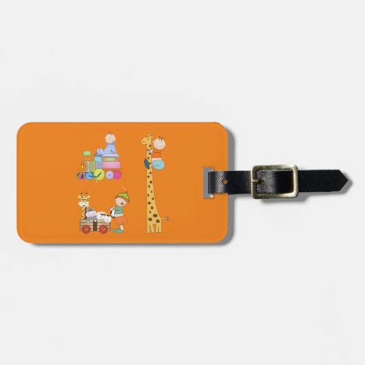 Babyjongens met Giraffe en wagen van de kleutertre Bagagelabel (Voorkant horizontaal)