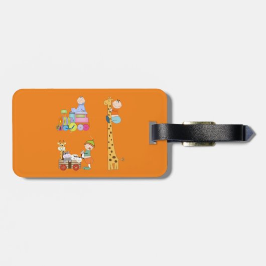 Babyjongens met Giraffe en wagen van de kleutertre Bagagelabel (Achterkant horizontaal)