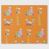 Babyjongens met Giraffe en wagen van de kleutertre Cadeaupapier (Vlak)