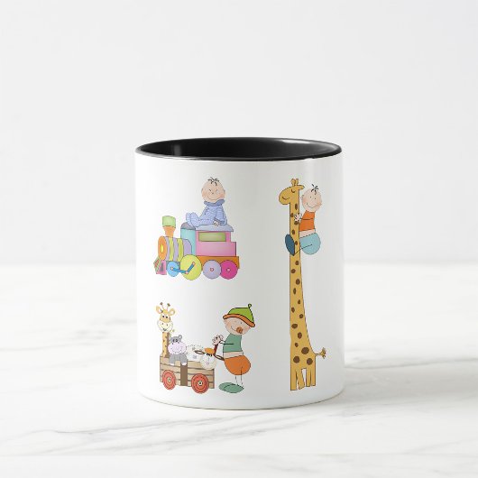 Babyjongens met Giraffe en wagen van de kleutertre Mok