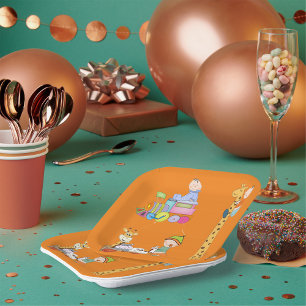 Babyjongens met Giraffe en wagen van de kleutertre Papieren Bordje