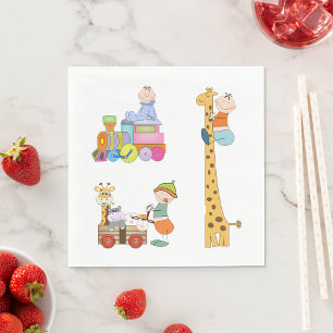 Babyjongens met Giraffe en wagen van de kleutertre Servet
