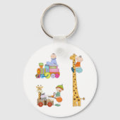 Babyjongens met Giraffe en wagen van de kleutertre Sleutelhanger (Achterkant)