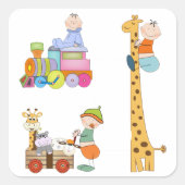 Babyjongens met Giraffe en wagen van de kleutertre Vierkante Sticker (Voorkant)