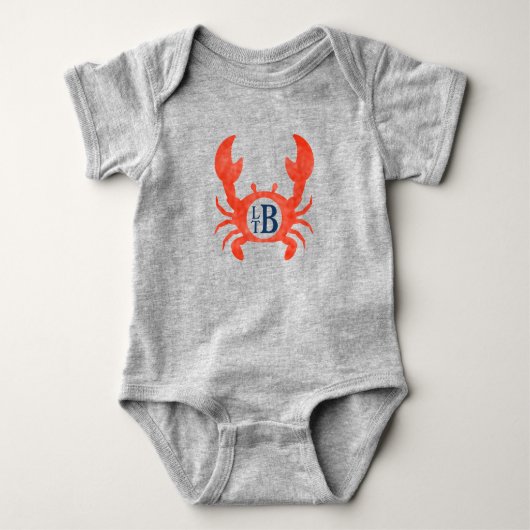 Babyjongens Waterverf Monogram krab Romper (Voorkant)