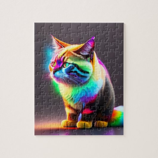 Babykat met neonlichten, kat legpuzzel (Verticaal)