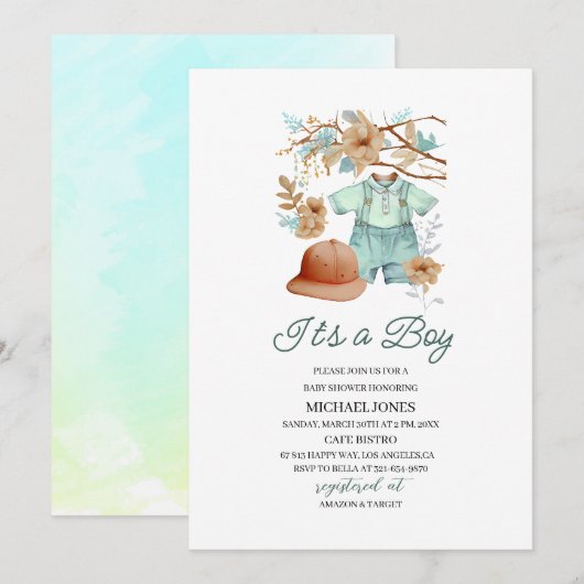 Babykatoen waterverf Baby shower Kaart (Voorkant / Achterkant)